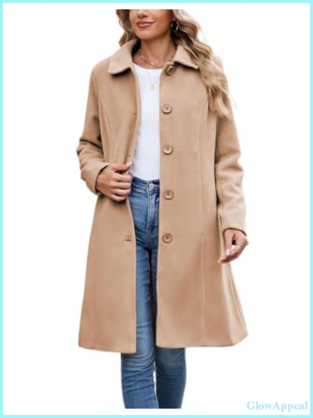 Women's Wool Blend Peacoat Single Breasted Overcoat with Pockets Long Sleeve